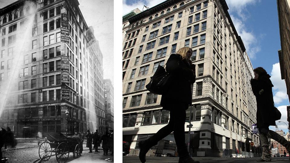 Triangle shirtwaist building in 1911 and today.