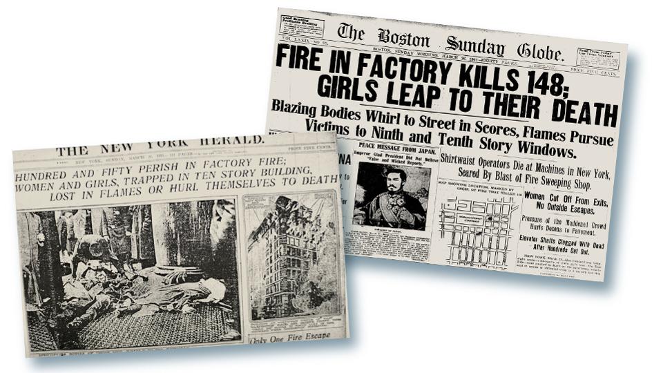 Newspaper headlines of the fire.