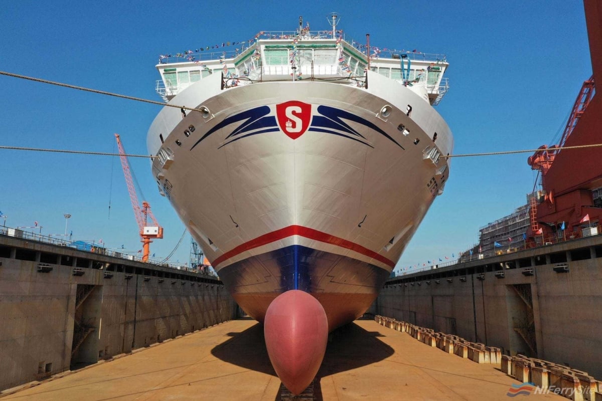 STENA ESTRID prior to her building dock being filled with water for her floating out. © AVIC Ship.