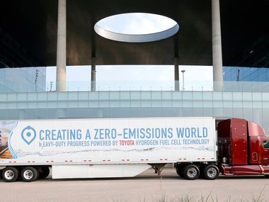 A hydrogen fuel cell semi truck parked at Toyota Motors North America in Plano on Aug. 21, 2018.