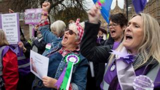 Waspi women protesting in Westminster March 2019