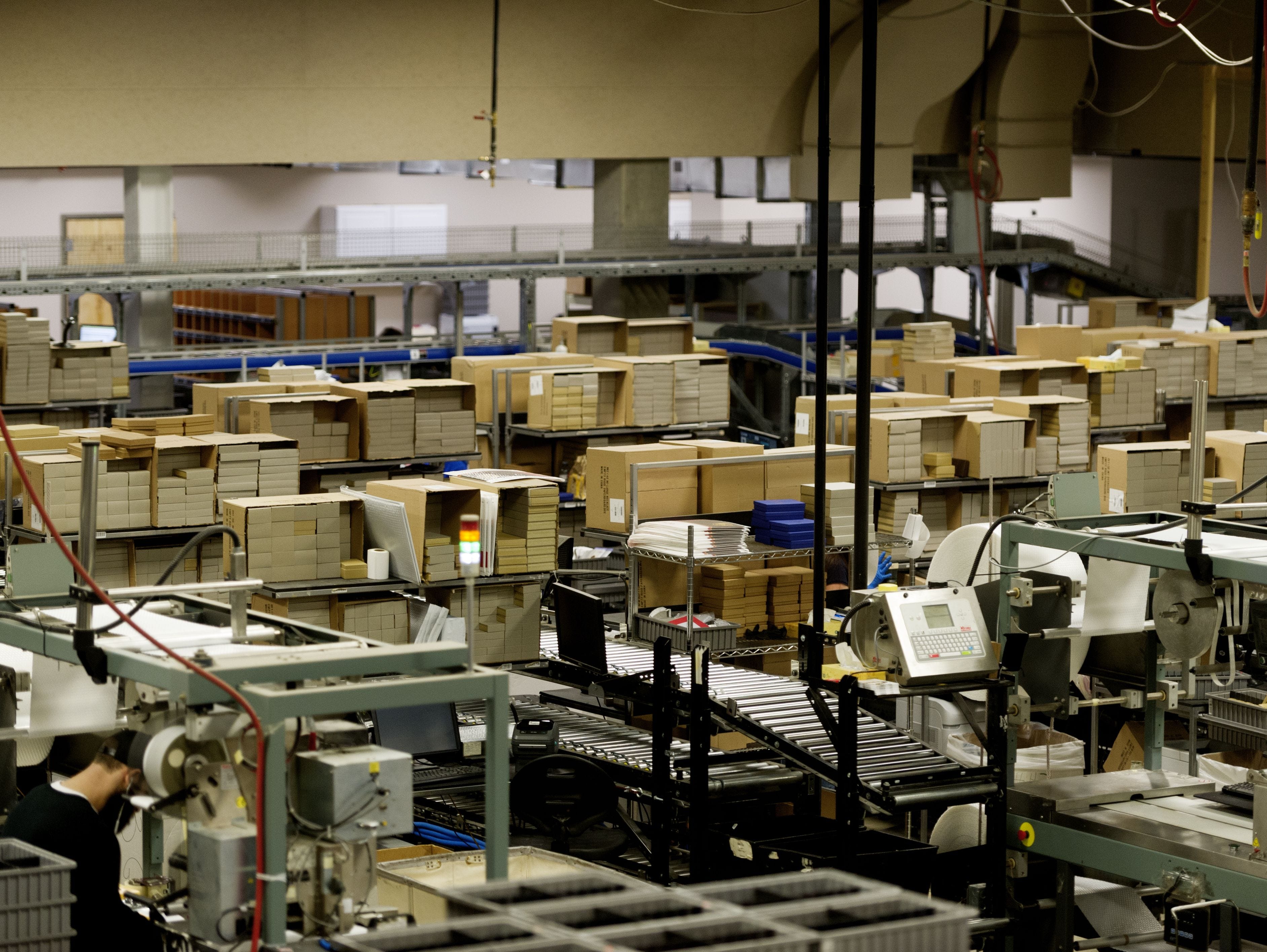 The shipping room of the Jewelry Television Headquarters on Thursday, January 12, 2017. JTV is seeing about 15% in sales growth at a time when the jewelry market is down. The company is also finishing up a three-phase building expansion, including an automation system and more inventory space.