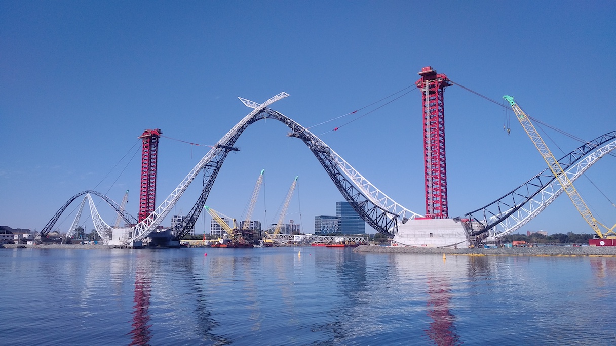 ALE’s winning entry for the Excellence in Engineering award involved the installation of two bridge sections that formed the arch of the new Matagarup Bridge in Perth, Australia.