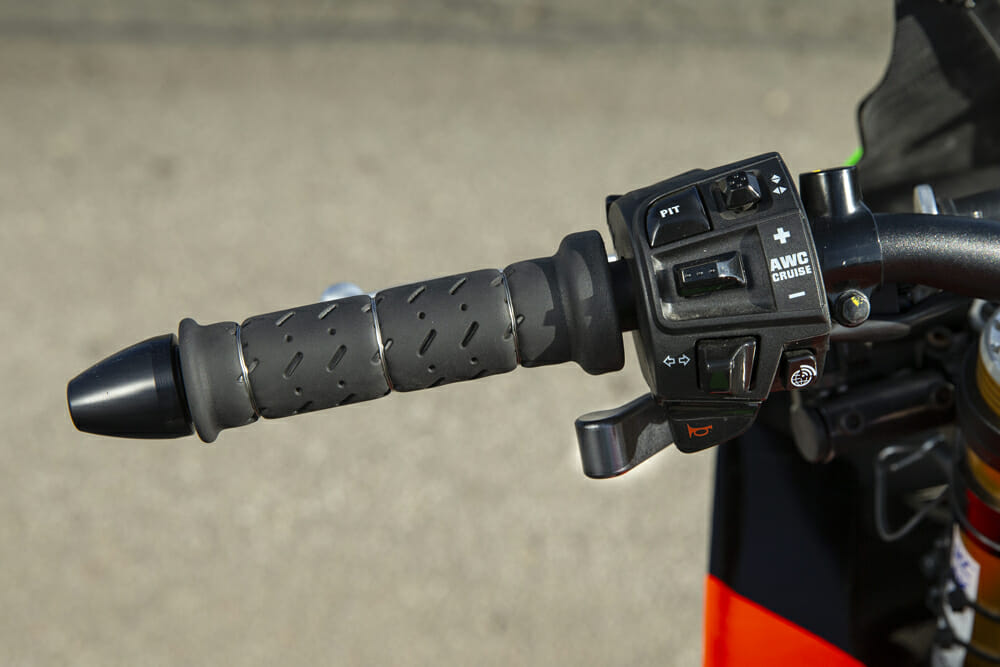 Rennie Scaysbrook used a Brembo thumb brake on the Pikes Peak-winning Aprilia Tuono 1100 RSV Factory racebike.