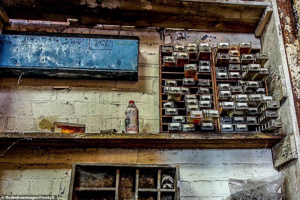 Drawers are left open and filled with bolts, screws and nuts. During the Great War, the factory doubled up as a munitions factory to assist with the war effort