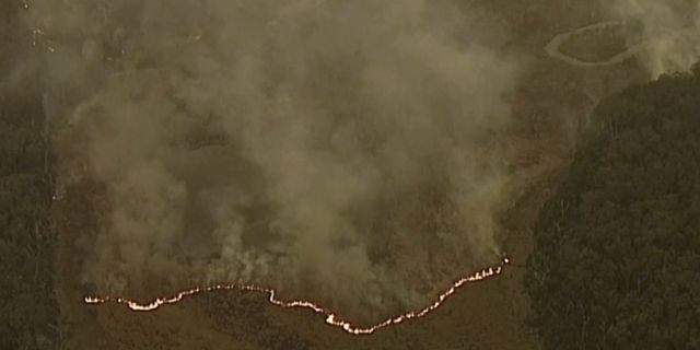 In this image made from video, an aerial view shows wildfires in the forests of Gippsland, Victoria, Australia, Dec. 31, 2019.
