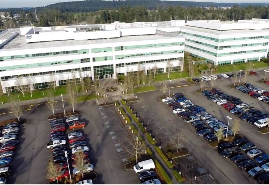 Still from a Colliers International marketing video. After Intel backed out from the property (maintaining only a skeleton workforce there), realtors tried for years, with images like this, to market the barely used, state of the art office buildings.