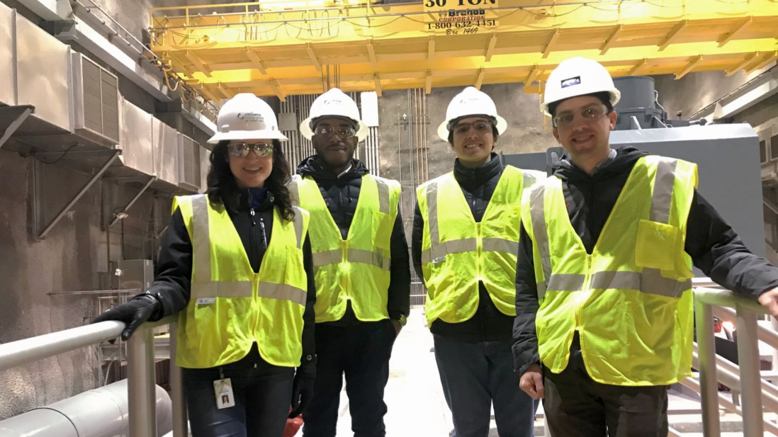 Left to right: Olivia Hawbaker, project manager for underground engineering & construction, Citizens Energy Group; Jhon Quiñones, doctoral student in Purdue Polytechnic’s School of Engineering Technology; Luis Maldonado, master’s student in Engineering Technology; and Jason Ostanek, assistant professor of engineering technology