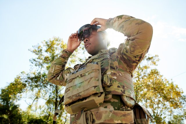 Soldiers put the Integrated Visual Augmentation System prototype to the test during a Soldier touch Point at Fort Pickett, Va.