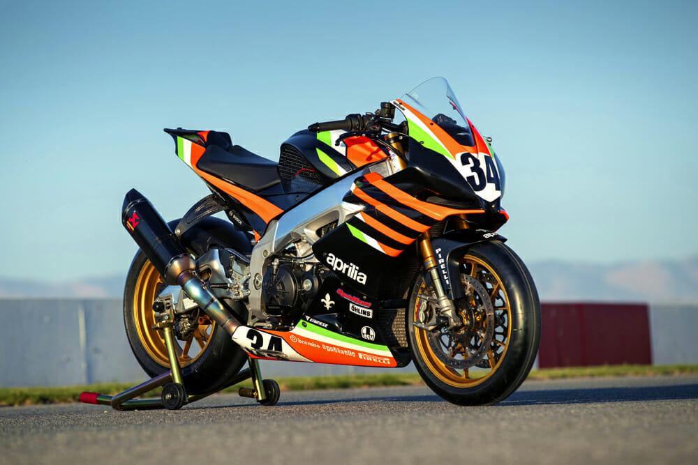 In all her glory—the Pikes Peak Aprilia is not that far from stock but still an excellent mountain weapon.