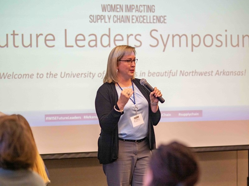 Stephanie Thomas speaking at the WISE future leaders symposium in fall 2019.