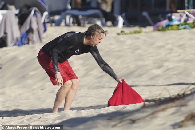 Done: As he reached his towel the star appeared to breath heavier while recovering from the sudden burst of energy
