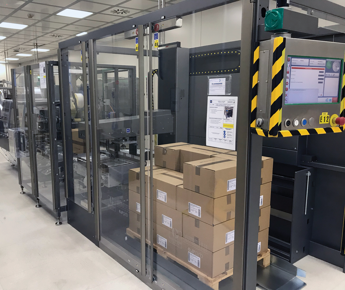 The final piece of equipment on the new line is a Ministratus palletizer, which uses a vacuum pickup head to place cases on pallets according to a predetermined pattern.
