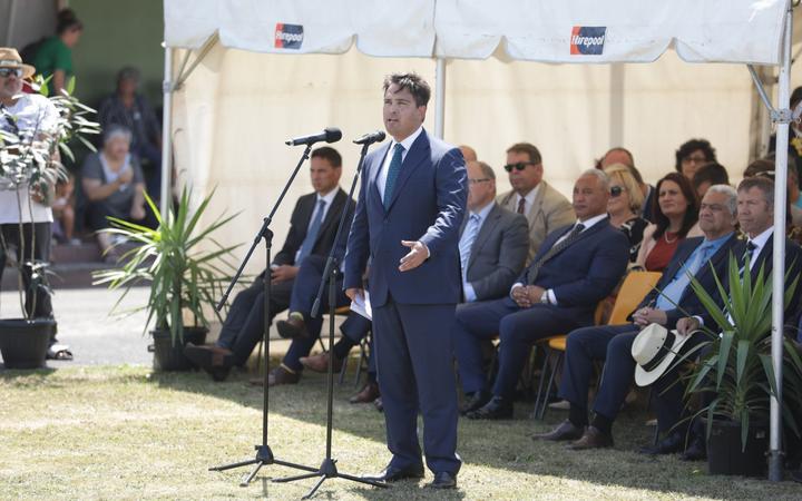 Simon Bridges speaking at Rātana Pā.