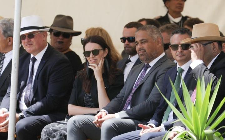 Prime Minister Jacinda Ardern with Labour MP Peeni Henare and Green co-leader James Shaw. 