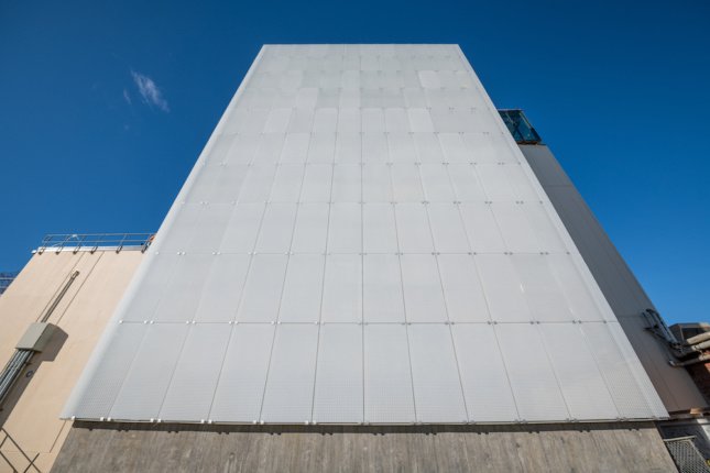 Towering side of a museum exterior