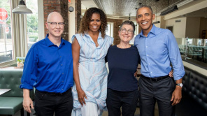 'American Factory' directors Steven Bognar and Julia Reichert with Barack and Michelle Obama