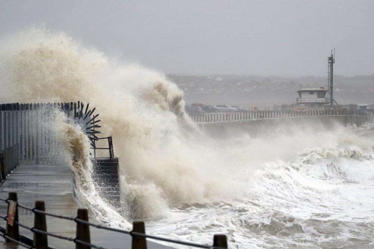 Waves crash into the wall at Newhaven in East Sussex, as Storm Ciara hits the UK. PA Photo. Picture date: Sunday February 9, 2020. Storm Ciara is set to batter the UK with heavy rain and winds of more than 80mph. Weather warnings have been issued across the country for Sunday, with a spell of very strong gusts and the risk of flooding. See PA story WEATHER Storm. Photo credit should read: Andrew Matthews/PA Wire