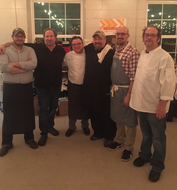 Matt Crone, Spencer McMillin, Rick Farmer, Duncan Aiken, Patrick Gilbert and Andrew Saunders at Chef's Partnership Dinner - MICHAEL DONAHUE