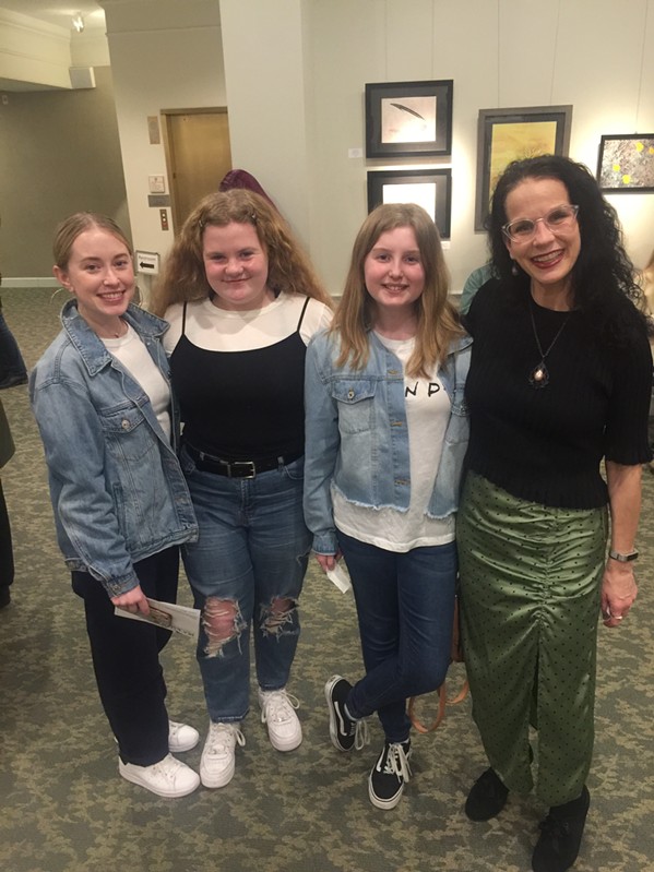 Alexis Grace (left) attended the Swedish Jam Factory performance featuring her husband, Thomas Bergstig, and Isaac Middleton. With her are Lucy Sterling, Ryan Zabielski, and Buckman Performing and Fine Arts Center director Cindi Younker. - MICHAEL DONAHUE
