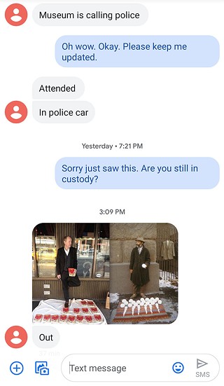 Screenshot of texts between Olek and Amanda Waltz