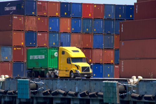 evergreen truck at container port
