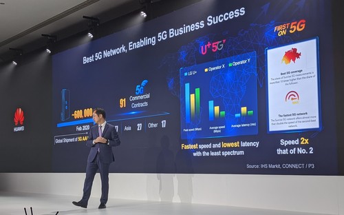 Huawei's Ryan Ding present's his company's 5G vision in London.