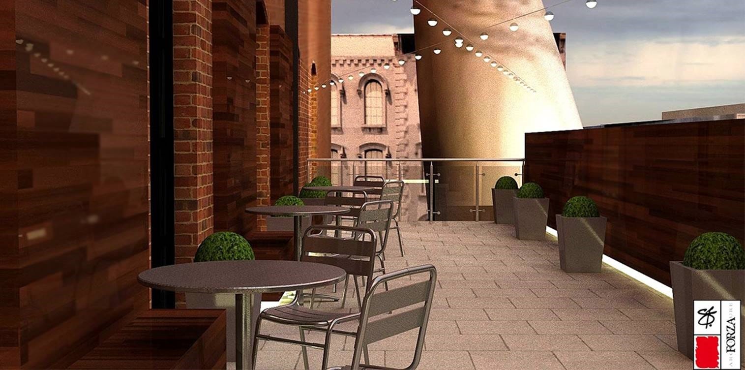 Rendering for The Skybox outdoor terrace.