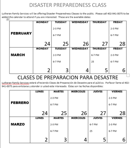 Disaster preparedness classes
