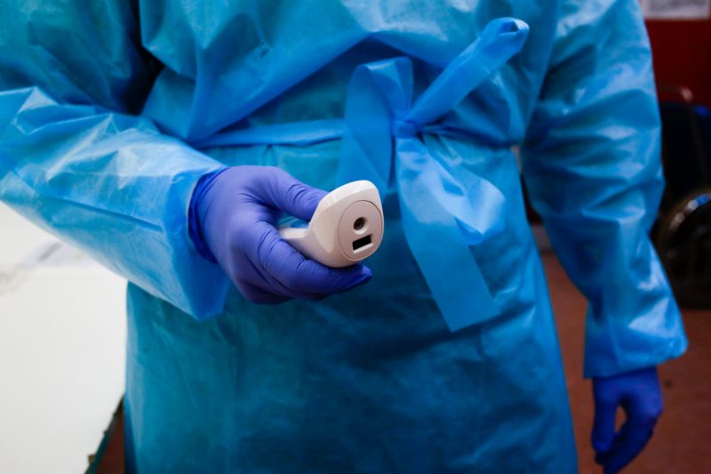 Health personnel work in the triage area at the Molinette hospital as they try to prevent further coronavirus cases on February 26, 2020 in Turin, Italy. After the first suspected cases of positivity to CoronaVirus, prevention measures have also started in Piedmont. Healthcare staff operating in the screening of Coronavirus at the Molinette hospital in Turin operate to separate usual patients from potentially infected by Covid-19. (Photo by Mauro Ujetto/NurPhoto via Getty Images)