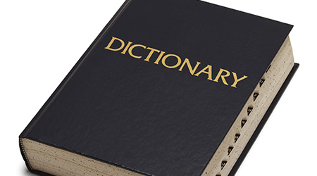 Large Blue English Dictionary Isolated on White Background.