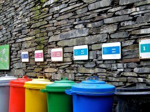 colorful recycling bins