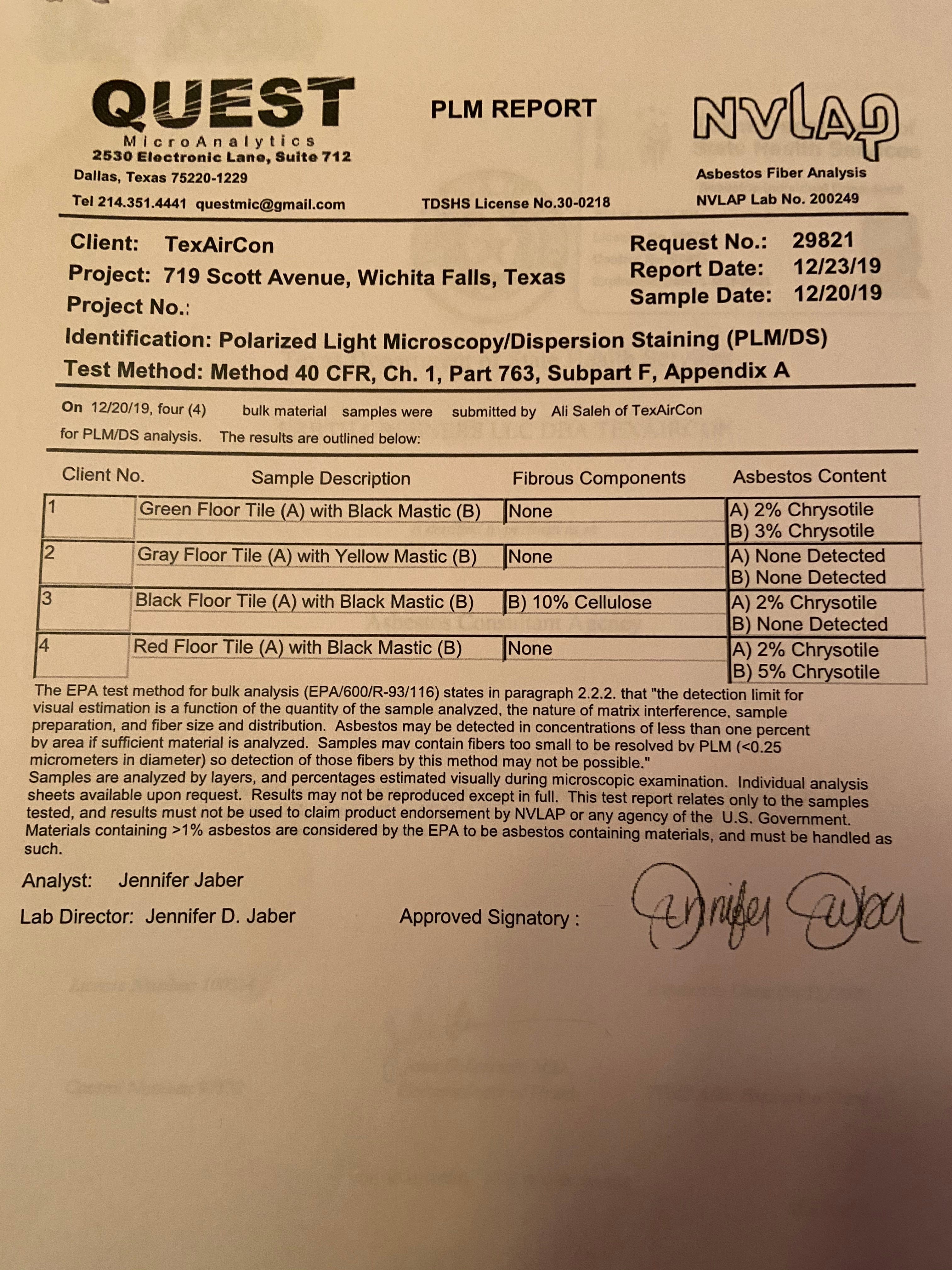 Three of four samples of flooring and mastic allegedly removed from Big Blue tested positive for asbestos according to a lab report in December 2019. Some former and at least one current tenant believe removal of asbestos-laden material was improperly conducted.