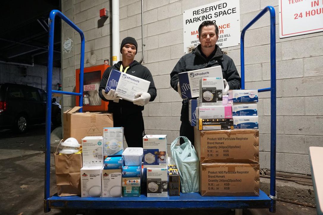 Staff at Michael Garron Hospital receive donations of masks and gloves from local community members and businesses.