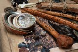 Waddies, abalone shells and stone cutting tools 