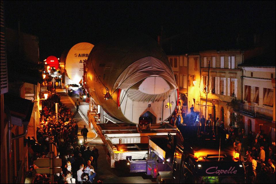 Oversized ″Itgg″ Convoy Route Designed To Carry Large A380 Elements Threatens The Village Of Levignac In Levignac de Guyenne, France In April 2004.