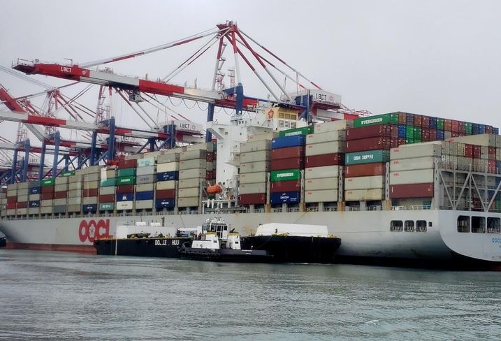 Shipping containers on a ship at the Port of Long Beach