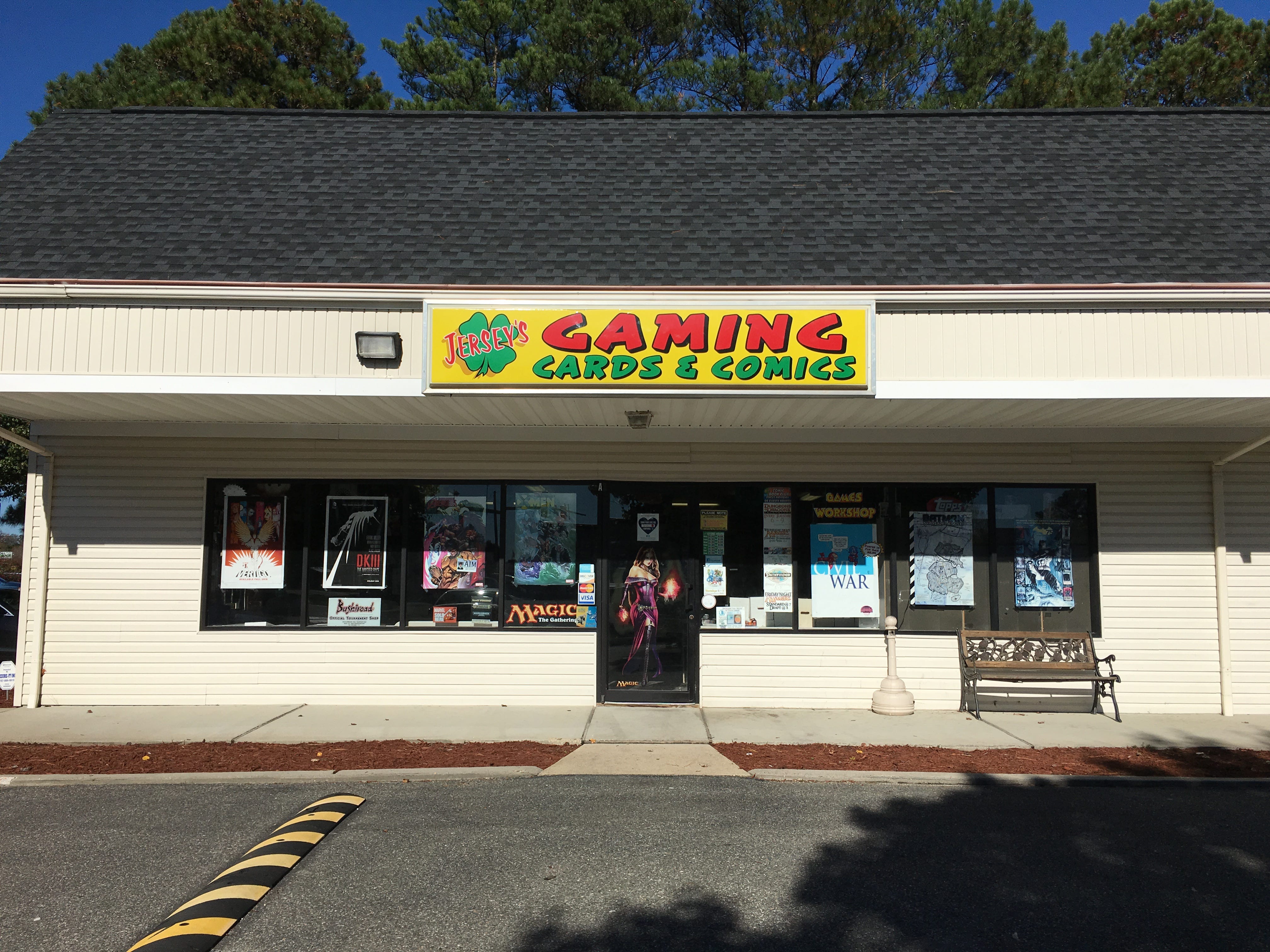 Outside of Jersey's Cards and Comics in Hampton, Virginia. Owner Bryan Salerno and his father started the business in 1992.