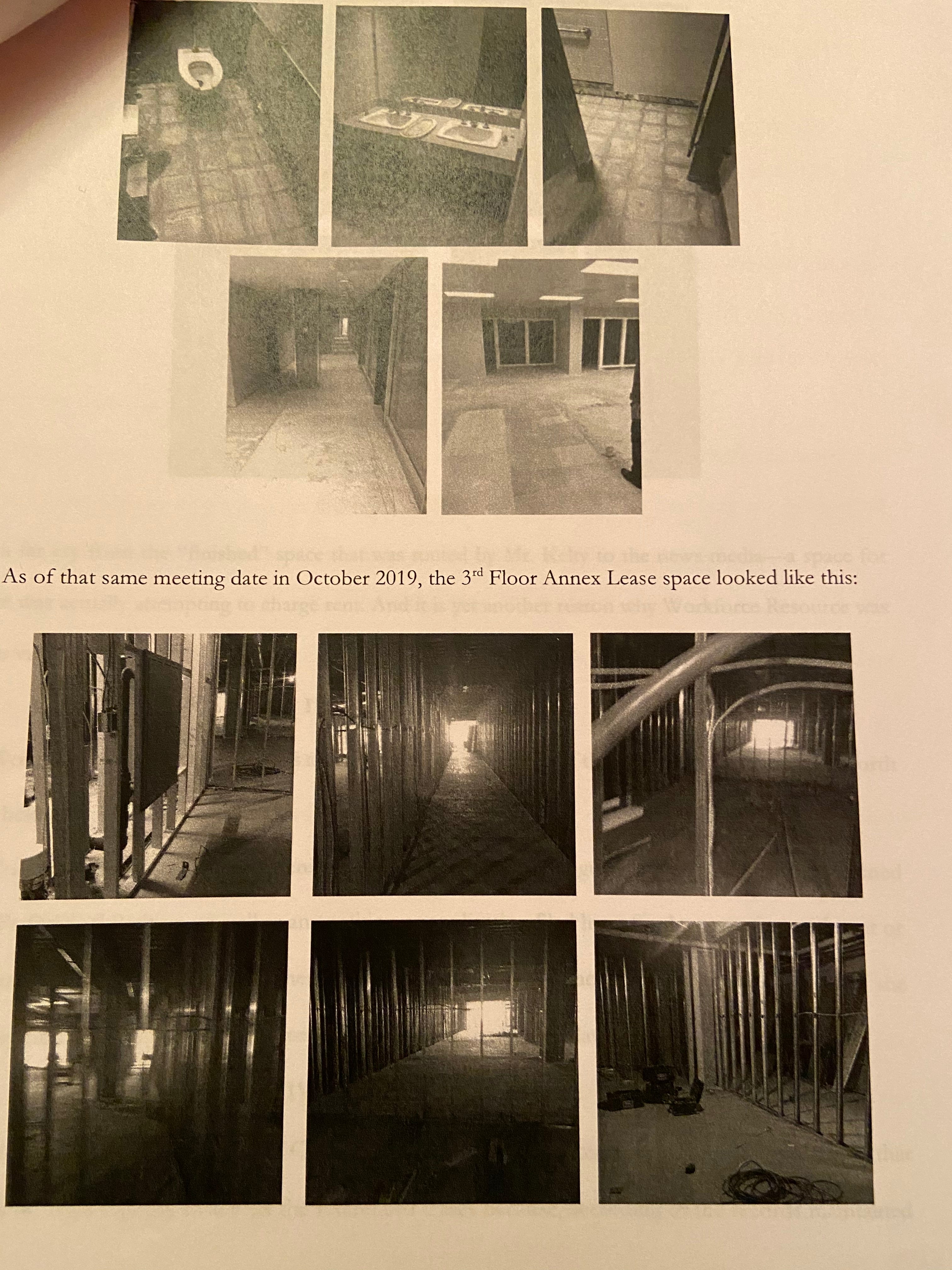 Pictures taken in October 2019 on the third-floor of Big Blue, attached to court documents filed by Workforce Solutions in response to a lawsuit against them by Big Blue management. The nonprofit claims the offices on the second and third floors that they were supposed to occupy were not complete.