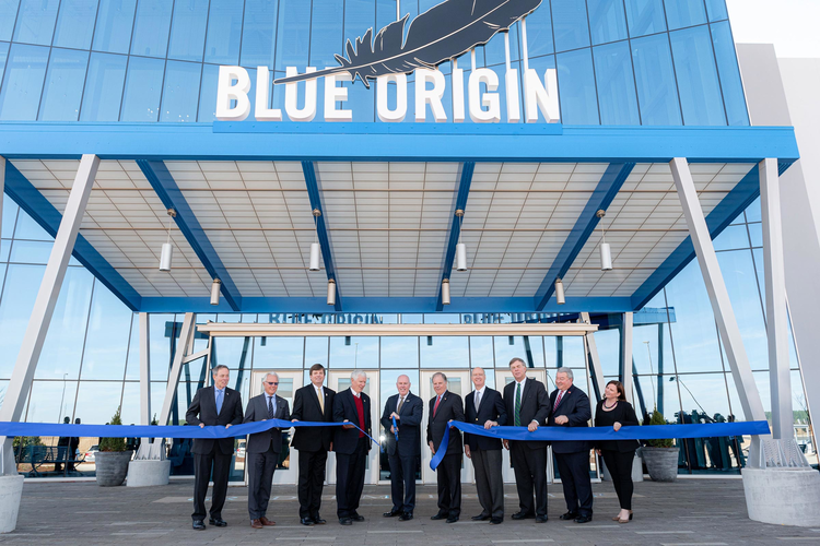 Ribbon-cutting ceremony for Blue Origin's Alabama facility.