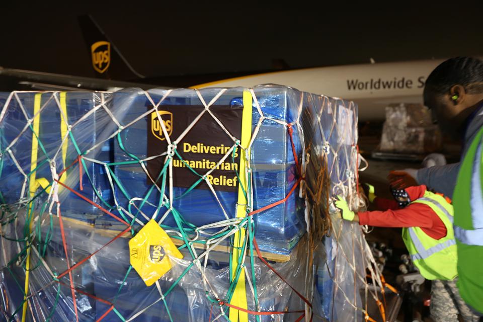 UPS loading medical supplies to be transported to Wuhan.