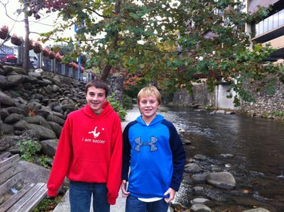 Jacob and Kevin pose for a photo during fall break in 2011 in Gatlinburg, Tennessee.