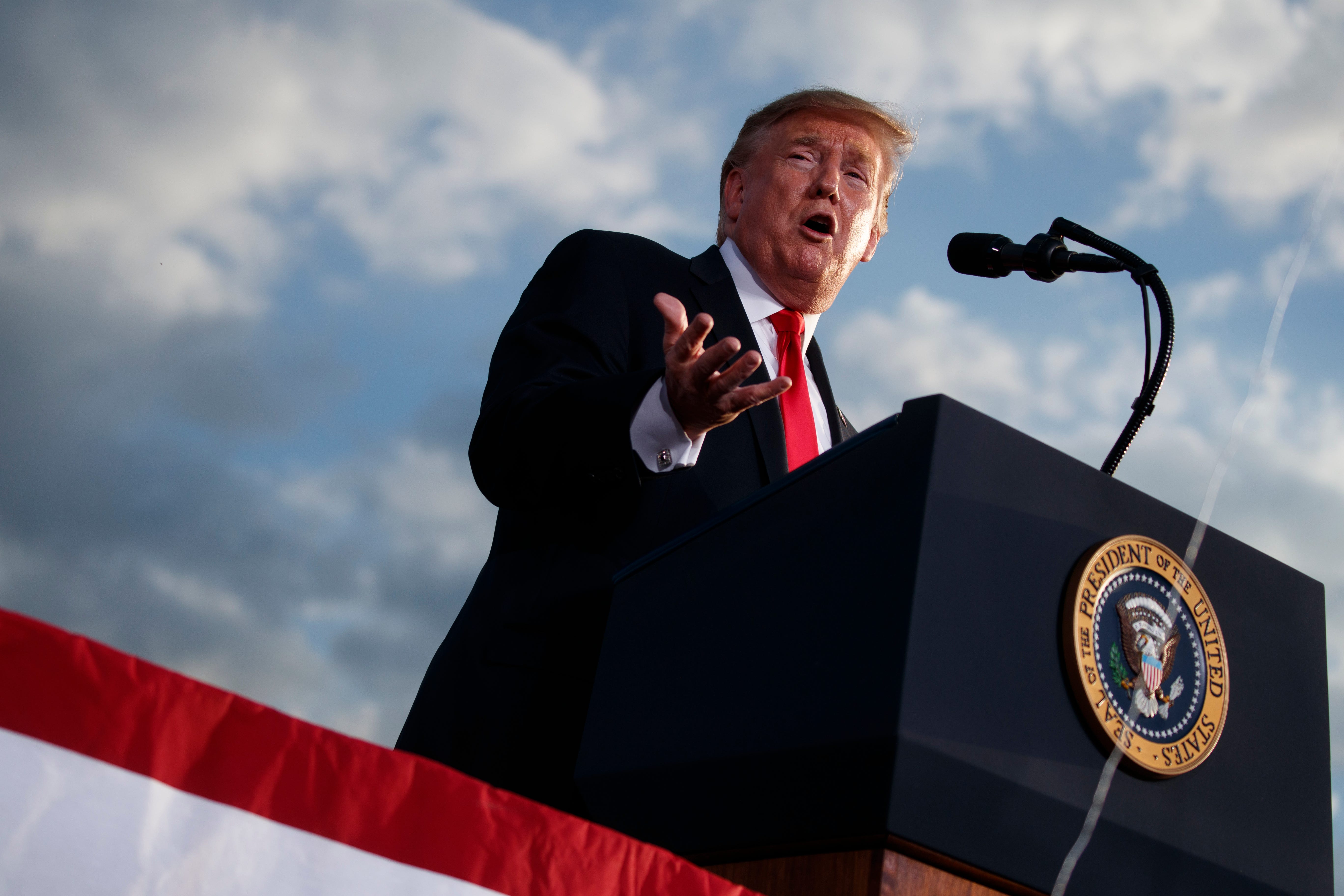 President Donald Trump declared Delaware a major disaster Sunday. Trump is pictured here speaking at a campaign rally in Montoursville, Pennsylvania in 2019.
