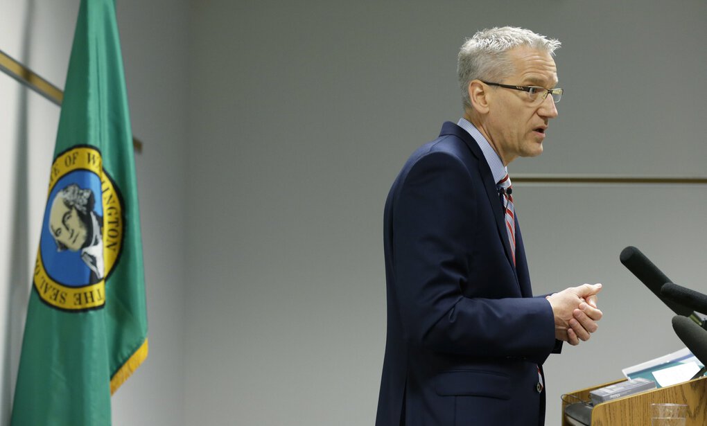 Washington State Secretary of Health John Wiesman speaks during a press conference in 2016 as Wash. Gov. Jay Inslee ordered a series of measures to reduce lead exposure in the state including a review of an unenforced and unfunded rule requiring the testing of school drinking water for lead. (Ted S. Warren / Associated Press, file)