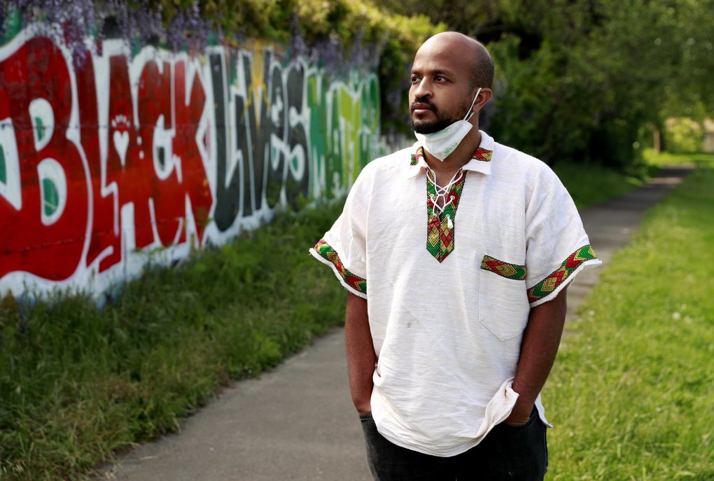 Johnny Fikru, photographed at Judkins Park in Seattle on Friday.  “Black people are doing their best to survive every day and especially now in the pandemic. Now is not the time to see us as a threat.” (Erika Schultz / The Seattle Times)