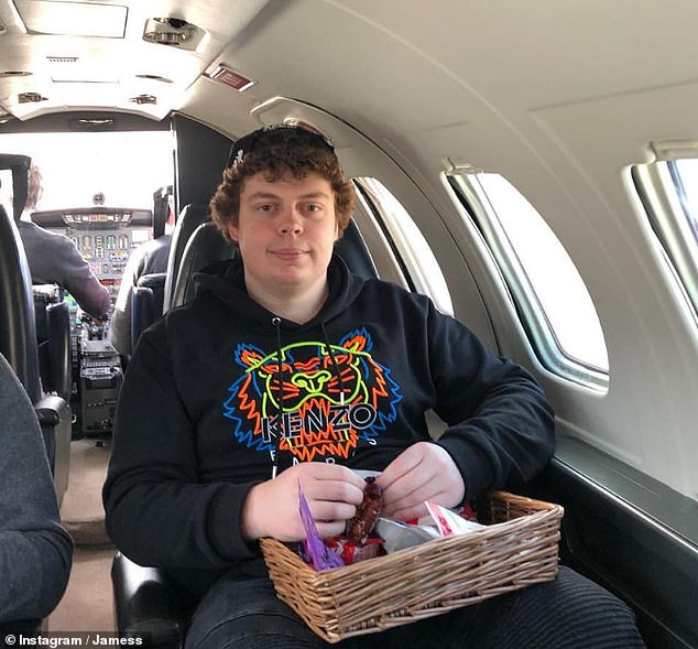 On board a private jet before a holiday in July 2019. James said he would probably turn to drugs or alcohol to cope with life on the streets