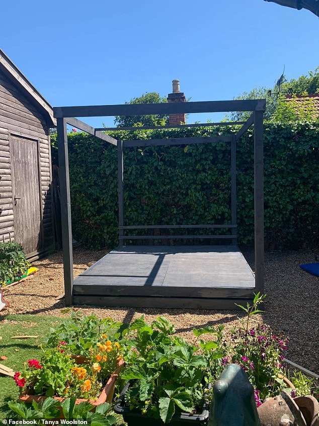 Half-finished, the sturdy structure only needed a mattress, some pillows and decorations to be complete