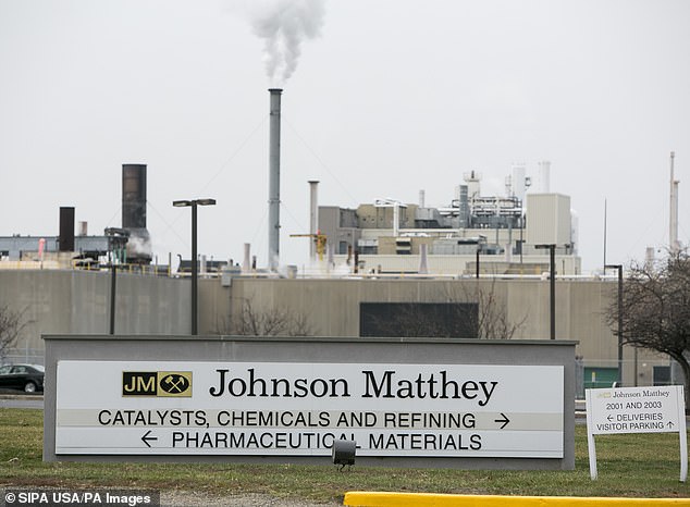 The company, which also announced plans to halve its dividend to shareholders, hopes its cost reduction plans will help secure £80 million in annual savings by 2023. Pictured: The Johnson Matthey facility in New Jersey