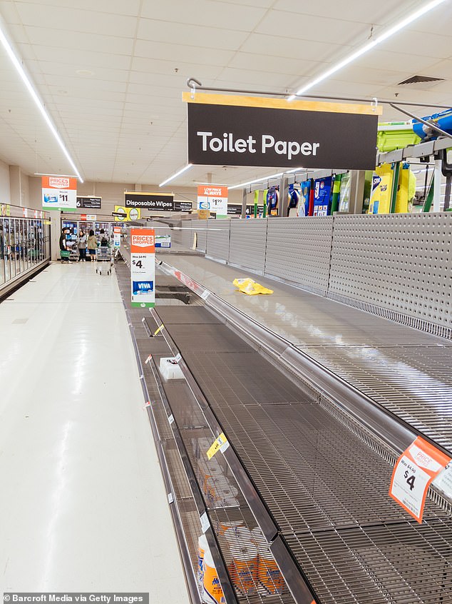 Thousands of nervous customers cleared supermarket shelves of necessities such as toilet paper, canned goods and hand sanitiser