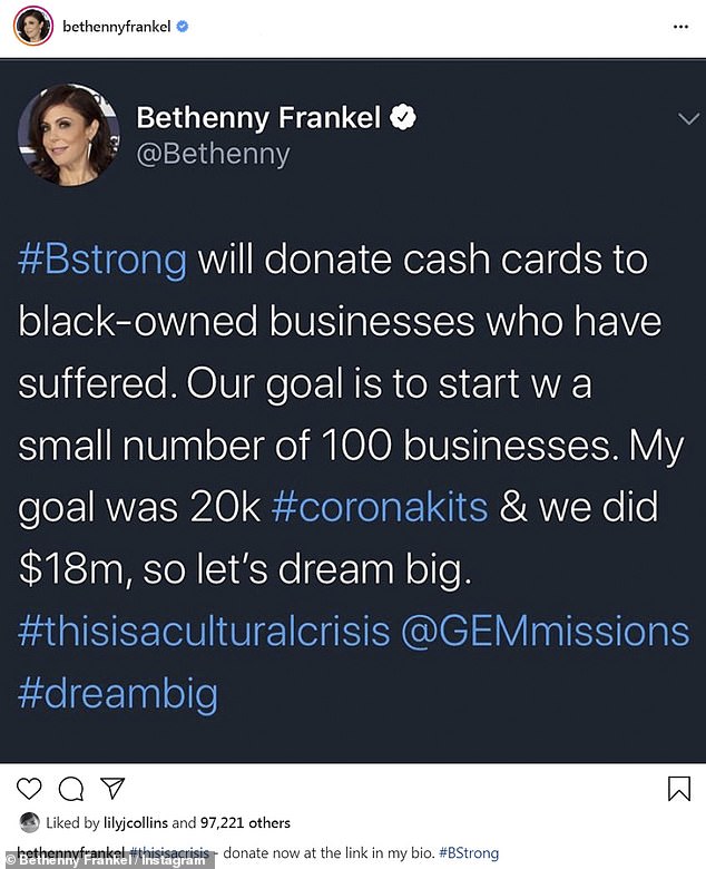 BLM: Bethenny's well deserved boat day comes after she announced her charitable organisation, B Strong, would be donating to black owned businesses